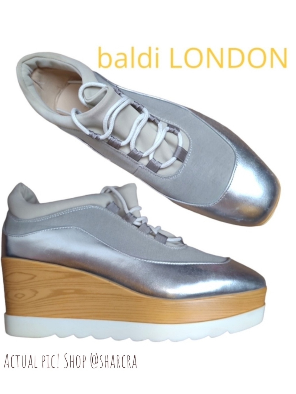 baldi london Women edyn faux leather lace-up platform sneaker metallic silver 38